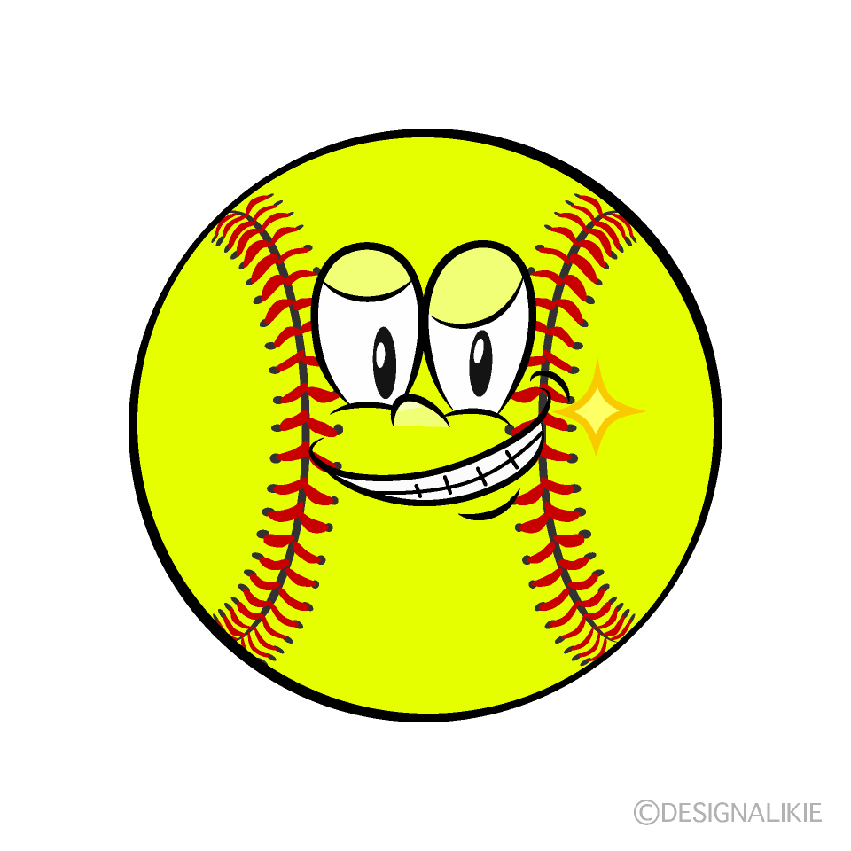 Grinning Softball Cartoon Character Image
