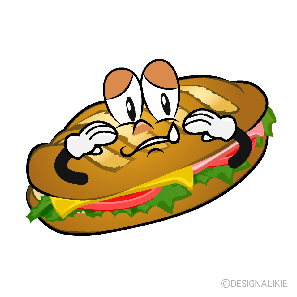 Sad Baguette Sandwich Cartoon Character Image