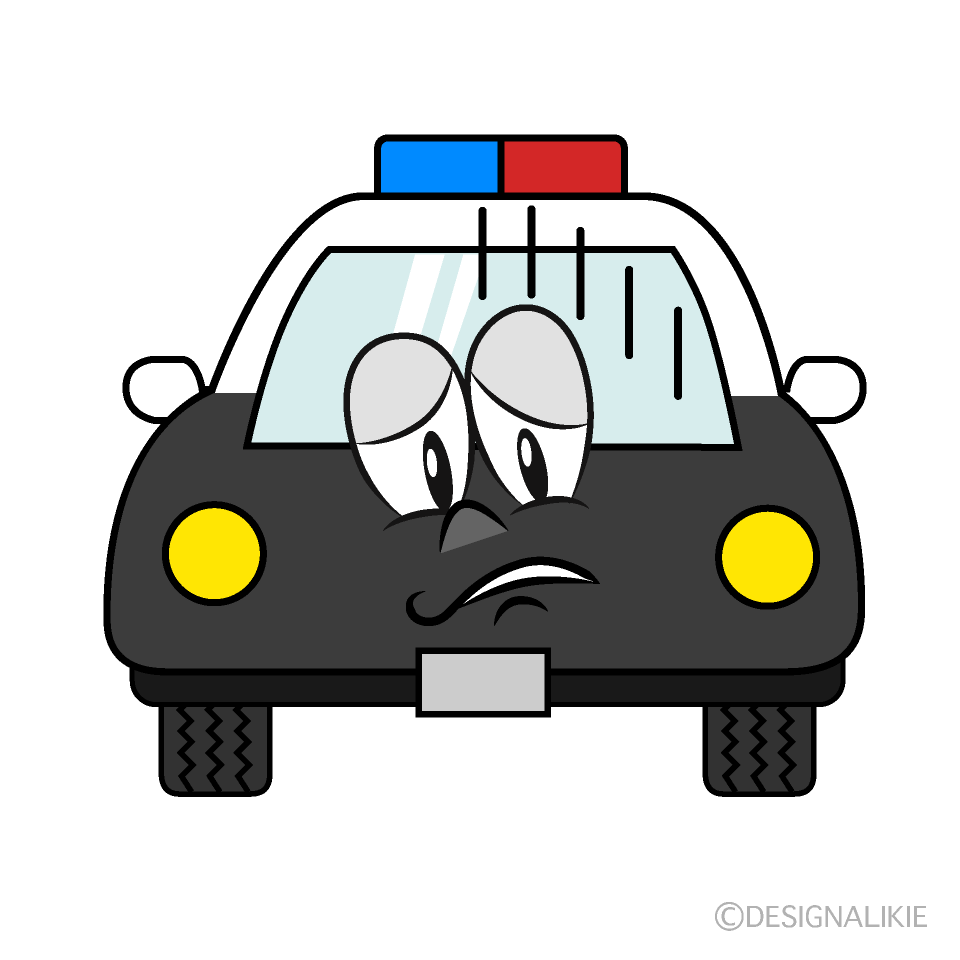 Depressed Police Car Cartoon Character Image
