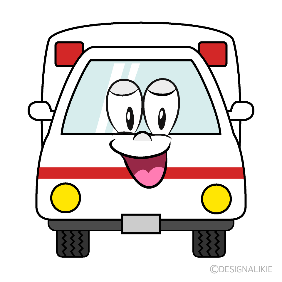 Smiling Ambulance Cartoon Character Image