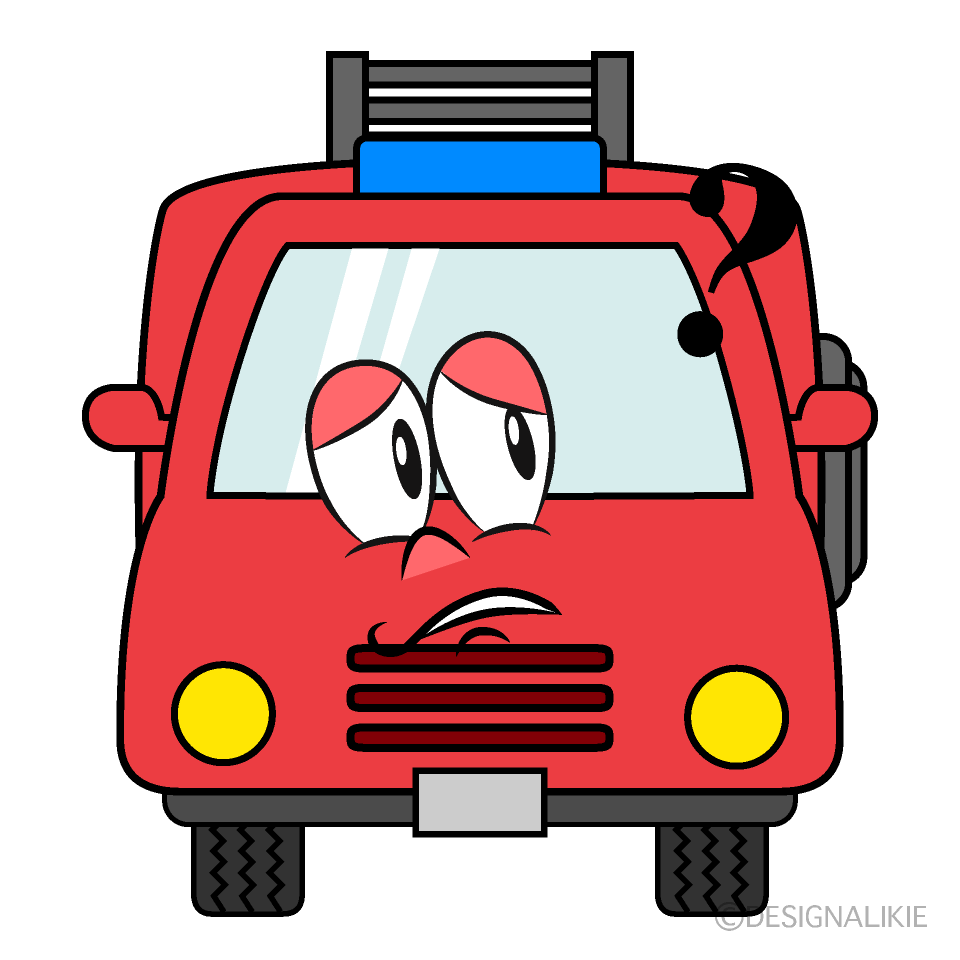 Thinking Fire Engine Cartoon Character Image