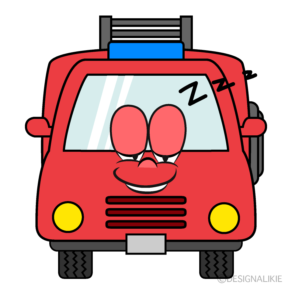 Sleeping Fire Engine Cartoon Character Image