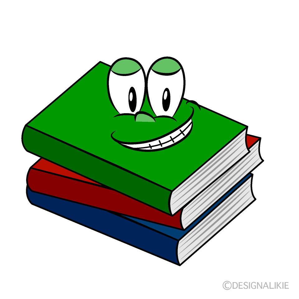 Grinning Books Cartoon Character Image