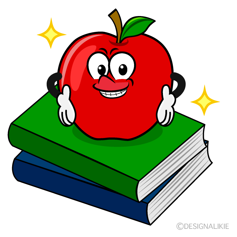 Glitter Apple and Book Cartoon Character Image