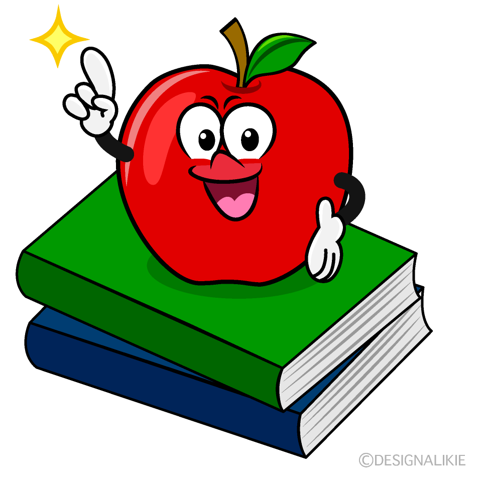 Posing Apple and Book Cartoon Character Image