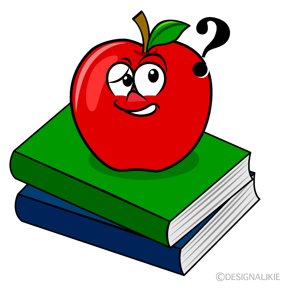 Thinking Apple and Book Cartoon Character Image