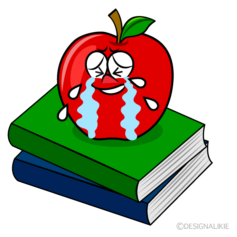 Crying Apple and Book Cartoon Character Image