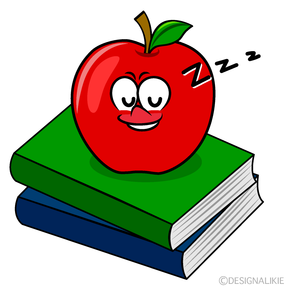 Sleeping Apple and Book Cartoon Character Image