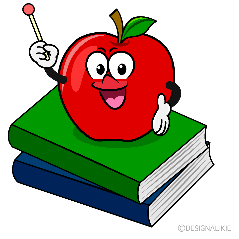 Speaking Apple and Book Cartoon Character Image