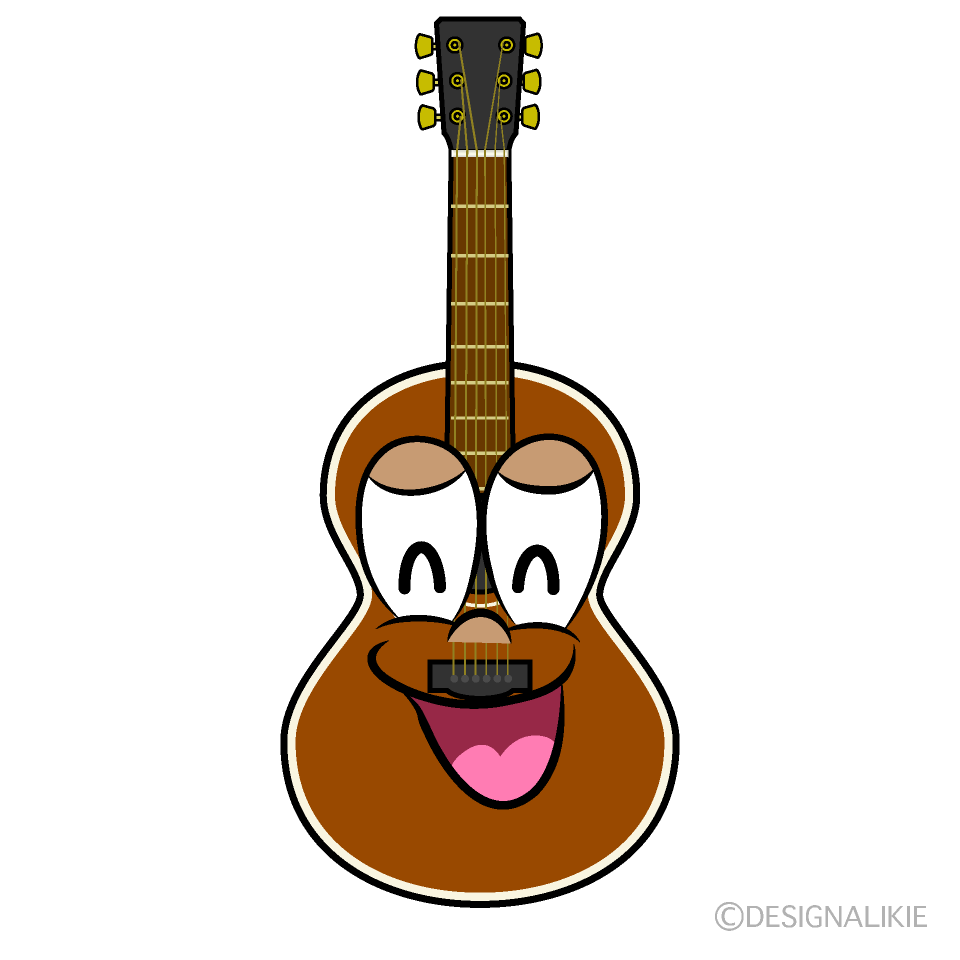 Smiling Guitar Cartoon Character Image
