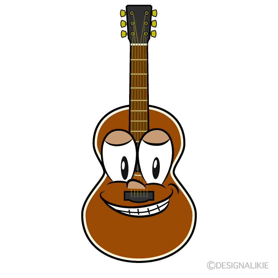 Grinning Guitar Cartoon Character Image